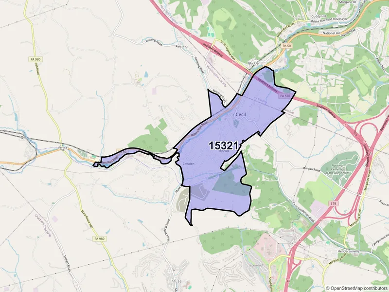 Map of ZIP Code 15321 — Cecil, PA