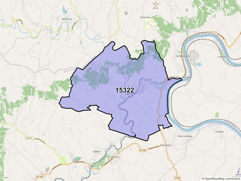 Map of Clarksville, Pennsylvania and ZIP codes