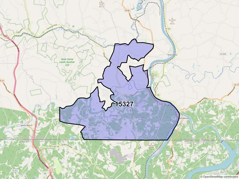 Map of Dilliner, Pennsylvania and ZIP codes