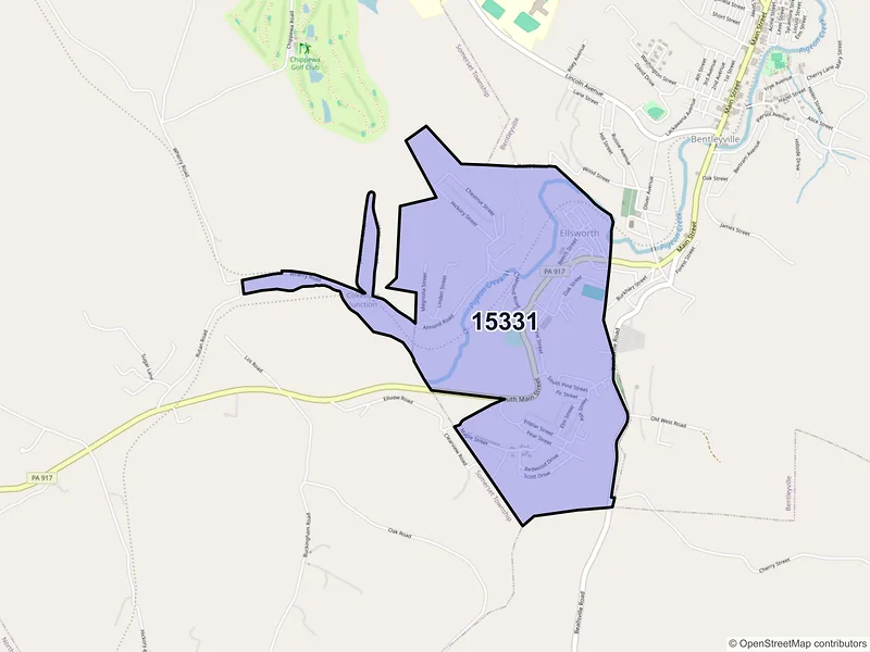 Map of Ellsworth, Pennsylvania and ZIP codes