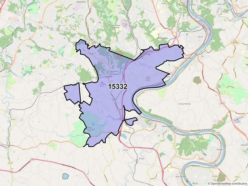 Map of Finleyville, Pennsylvania and ZIP codes