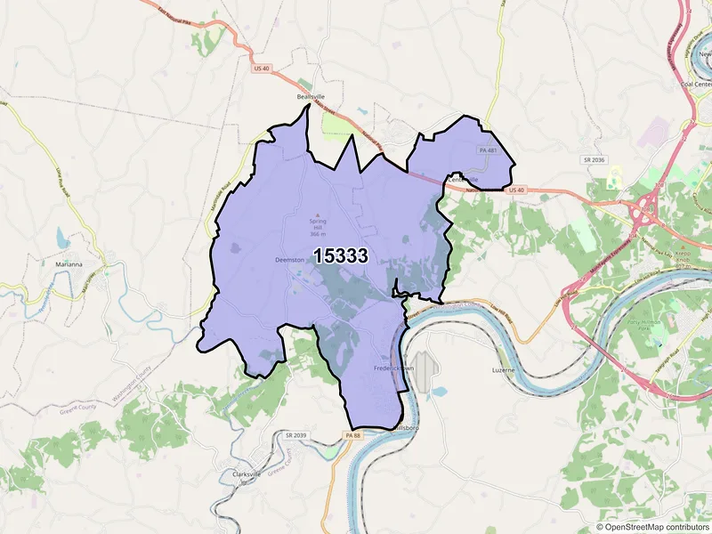 Map of ZIP Code 15333 — Fredericktown, PA