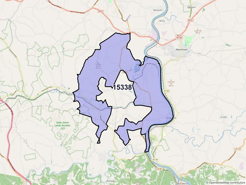 Map of ZIP Code 15338 — Greensboro, PA