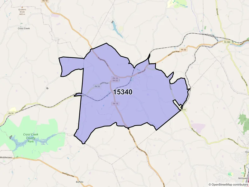 Map of ZIP Code 15340 — Hickory, PA