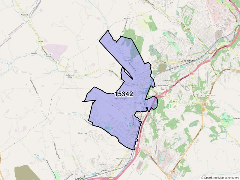Map of Houston, Pennsylvania and ZIP codes