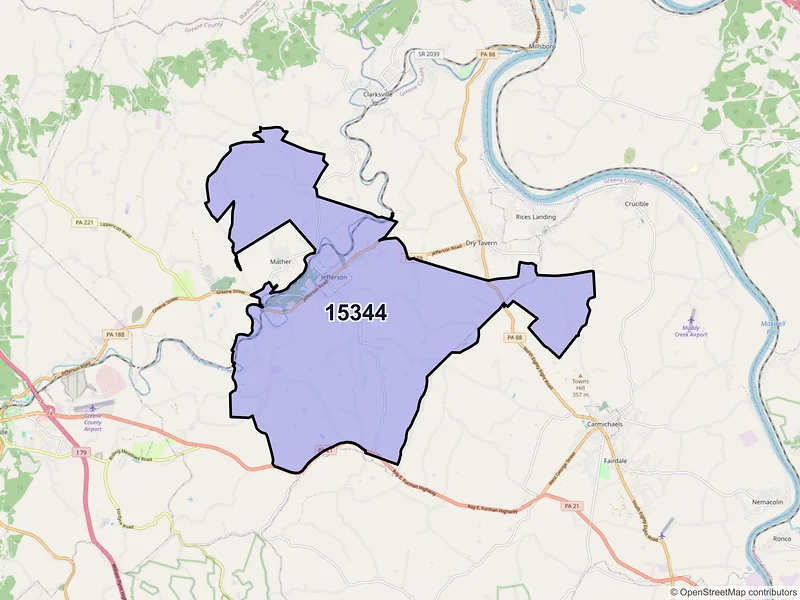 Map of ZIP Code 15344 — Jefferson, PA