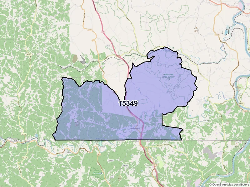 Map of ZIP Code 15349 — Mount Morris, PA