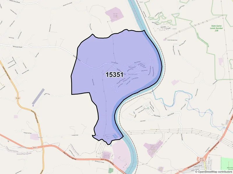 Map of Nemacolin, Pennsylvania and ZIP codes