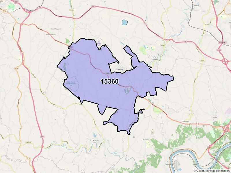 Map of ZIP Code 15360 — Scenery Hill, PA