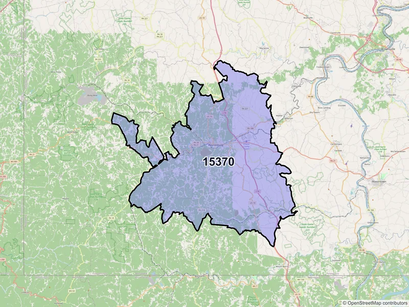 Map of Waynesburg, Pennsylvania and ZIP codes