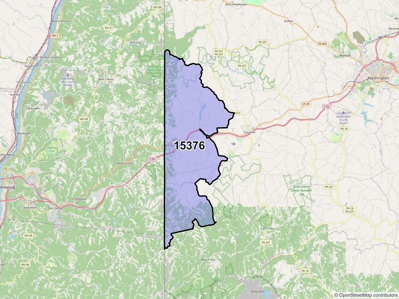 Map of ZIP Code 15376 — West Alexander, PA