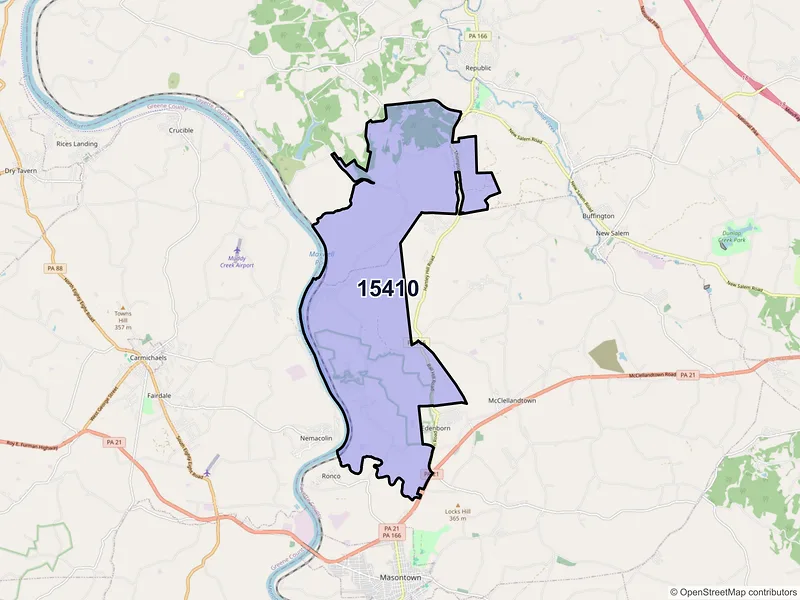 Map of Adah, Pennsylvania and ZIP codes