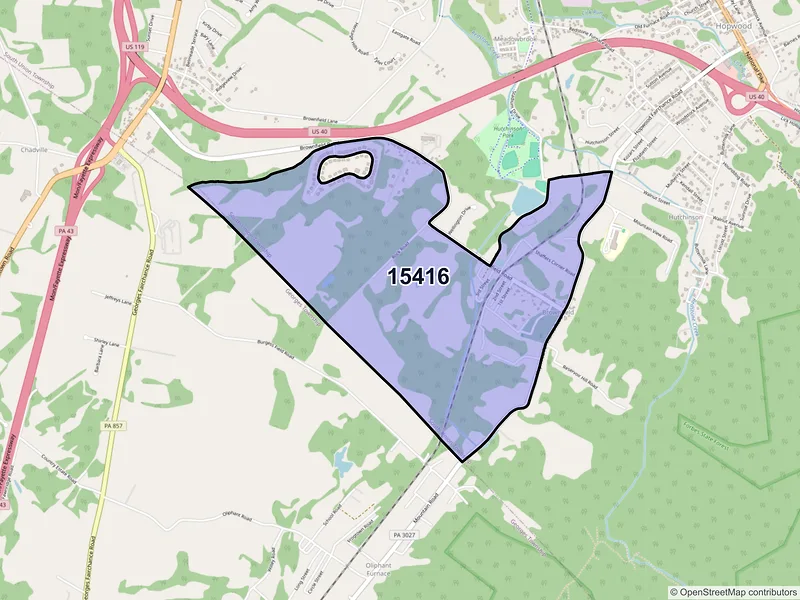 Map of Brownfield, Pennsylvania and ZIP codes