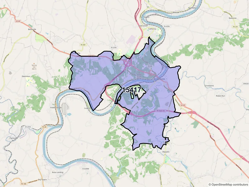 Map of ZIP Code 15417 — Brownsville, PA