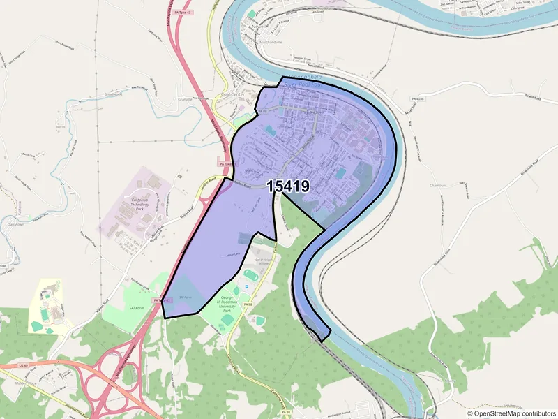 Map of ZIP Code 15419 — California, PA