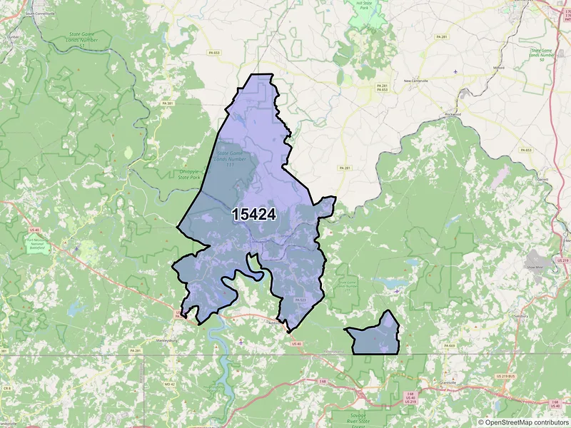 Map of ZIP Code 15424 — Confluence, PA