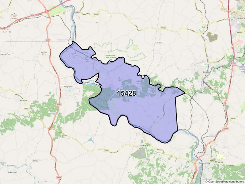 Map of Dawson, Pennsylvania and ZIP codes
