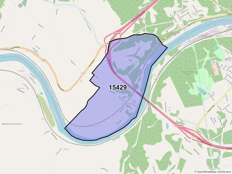 Map of Denbo, Pennsylvania and ZIP codes
