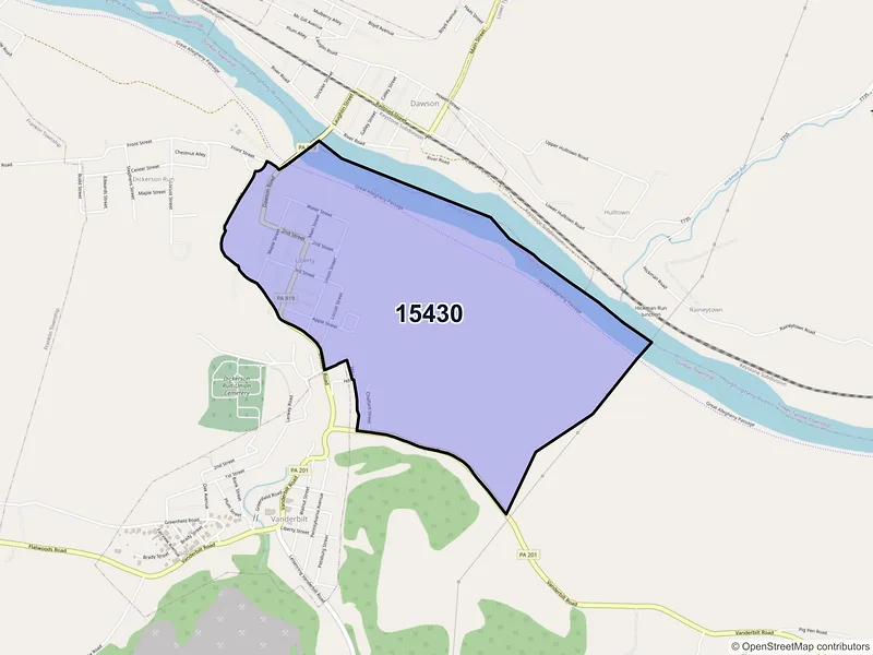 Map of Dickerson Run, Pennsylvania and ZIP codes