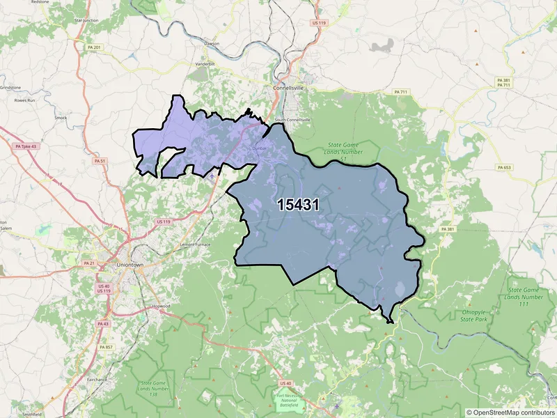 Map of ZIP Code 15431 — Dunbar, PA
