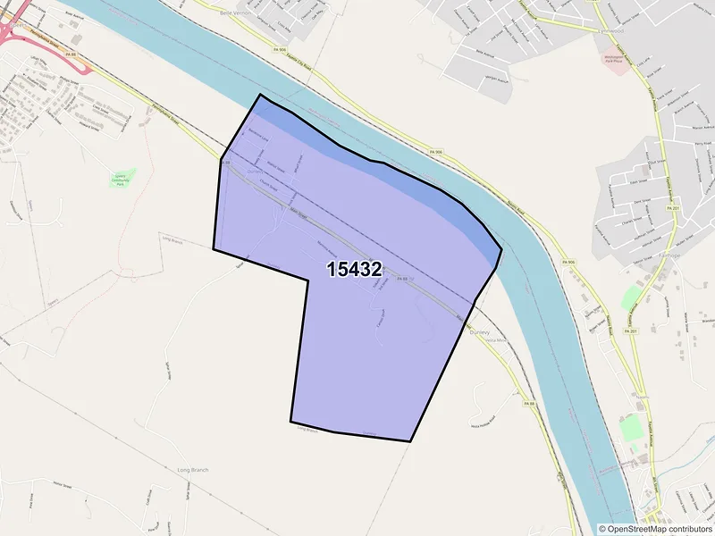 Map of Dunlevy, Pennsylvania and ZIP codes