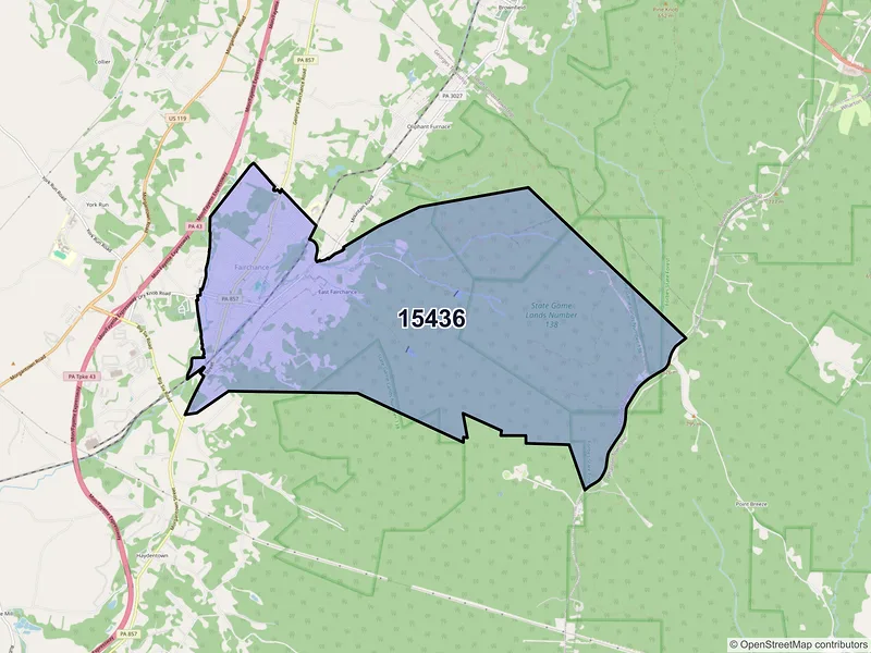 Map of ZIP Code 15436 — Fairchance, PA