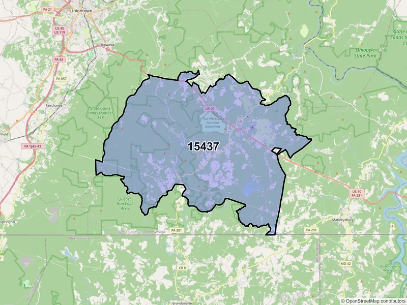 Map of ZIP Code 15437 — Farmington, PA