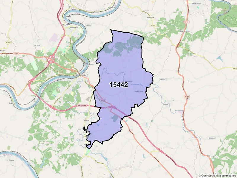 Map of ZIP Code 15442 — Grindstone, PA