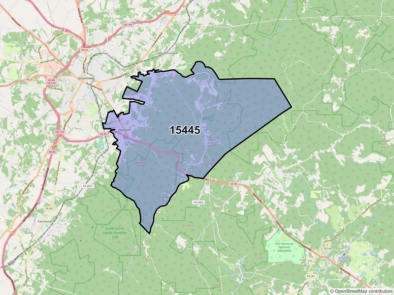 Map of ZIP Code 15445 — Hopwood, PA