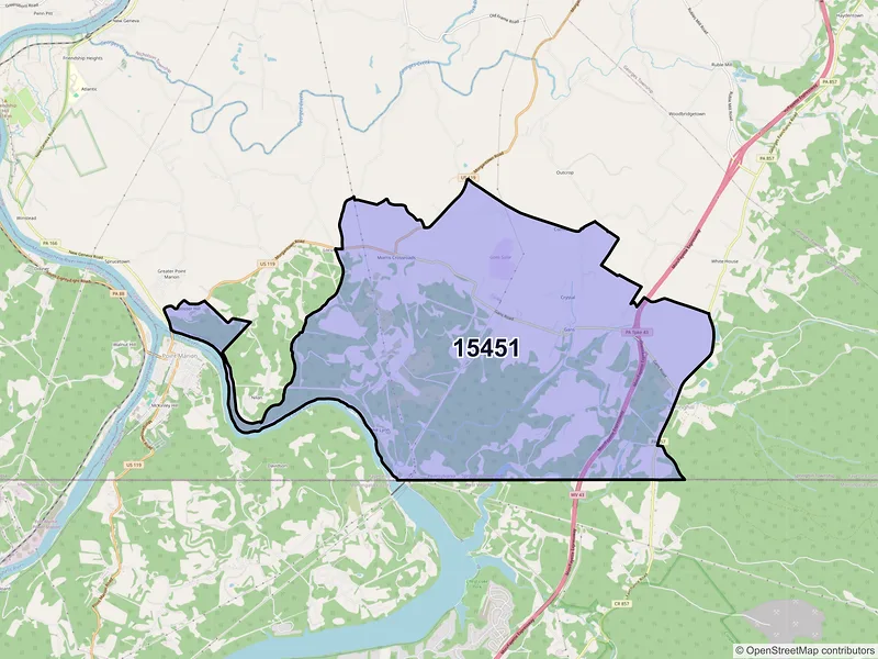 Map of ZIP Code 15451 — Lake Lynn, PA