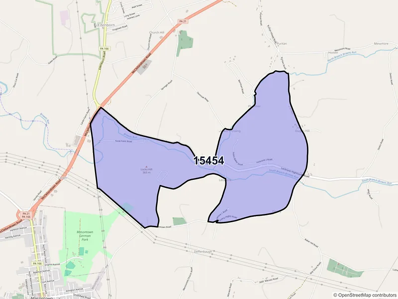 Map of Leckrone, Pennsylvania and ZIP codes