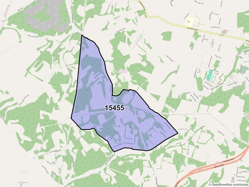 Map of Leisenring, Pennsylvania and ZIP codes