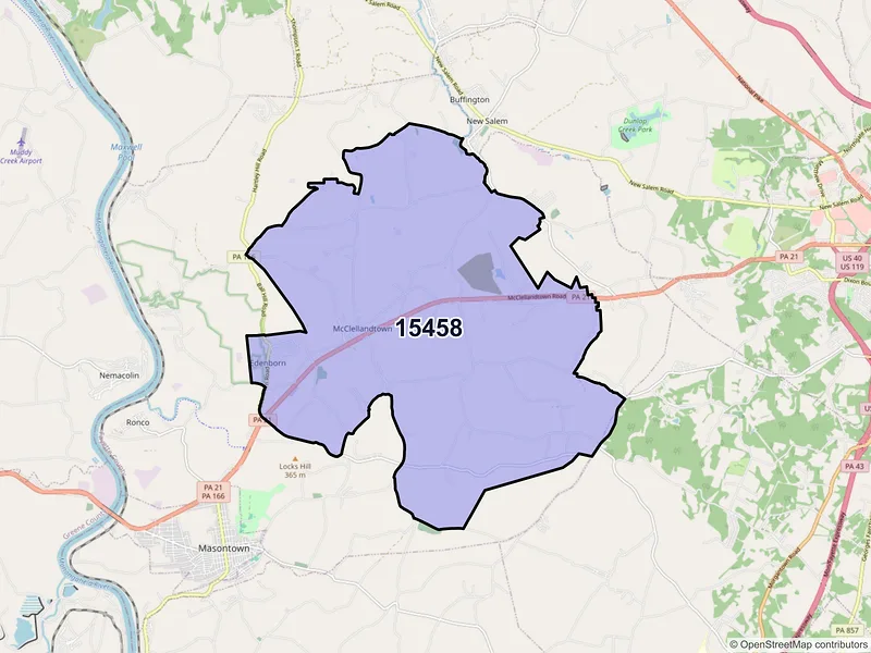 Map of ZIP Code 15458 — Mc Clellandtown, PA