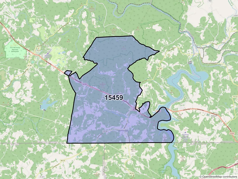 Map of ZIP Code 15459 — Markleysburg, PA