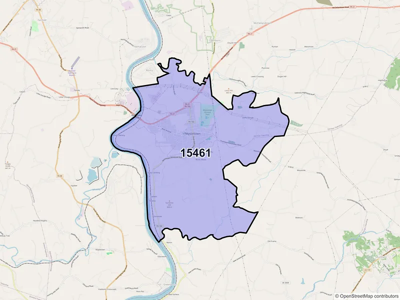 Map of Masontown, Pennsylvania and ZIP codes