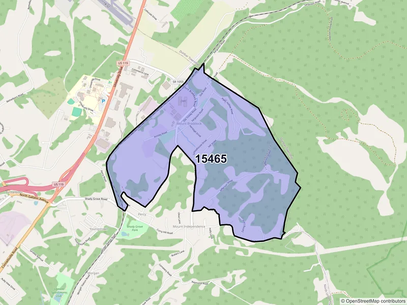 Map of Mount Braddock, Pennsylvania and ZIP codes