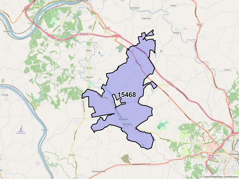 Map of ZIP Code 15468 — New Salem, PA