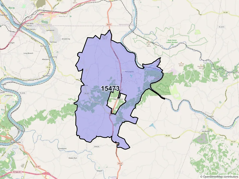Map of Perryopolis, Pennsylvania and ZIP codes