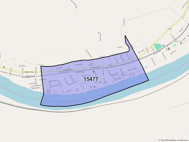 Map of Roscoe, Pennsylvania and ZIP codes
