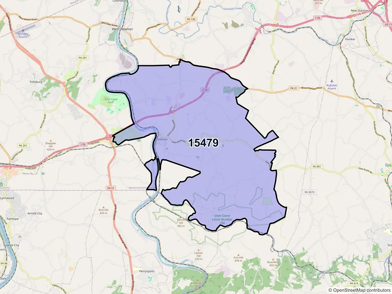 Map of Smithton, Pennsylvania and ZIP codes