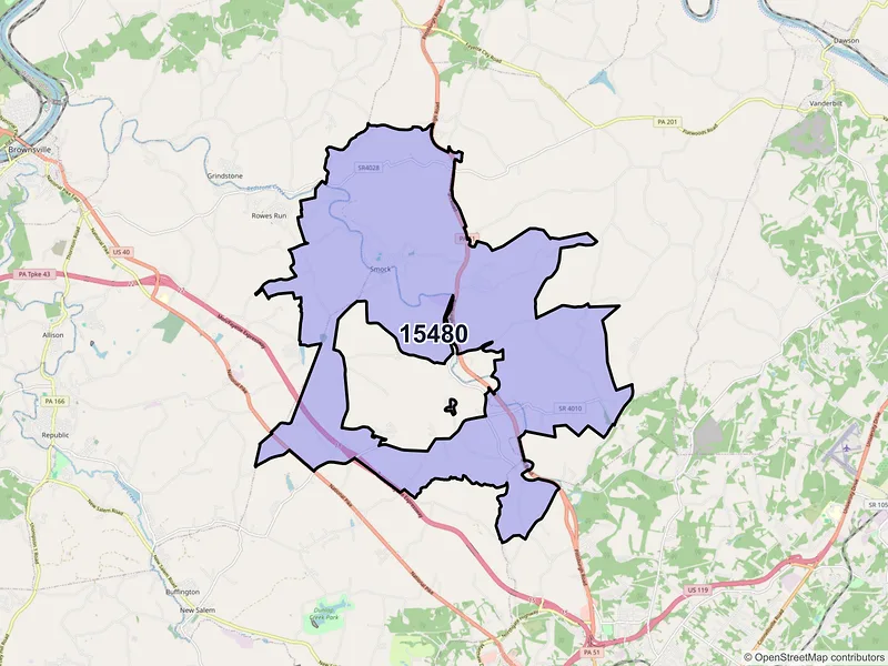Map of ZIP Code 15480 — Smock, PA