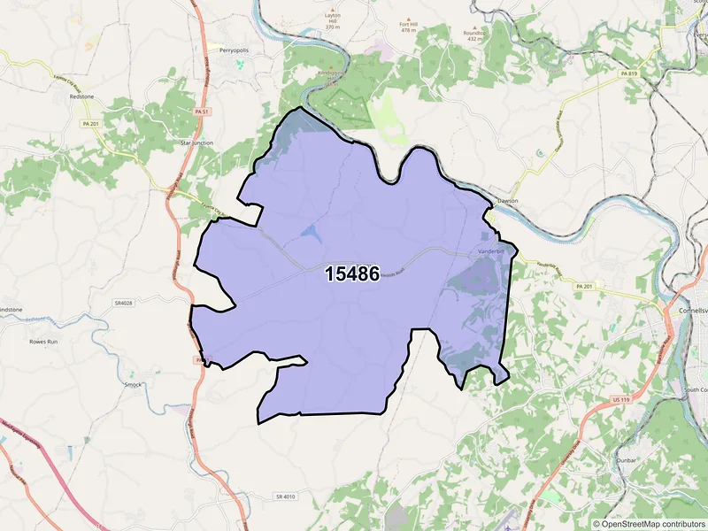 Map of Vanderbilt, Pennsylvania and ZIP codes