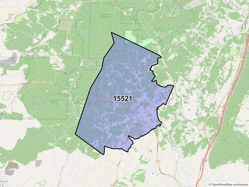 Map of ZIP Code 15521 — Alum Bank, PA