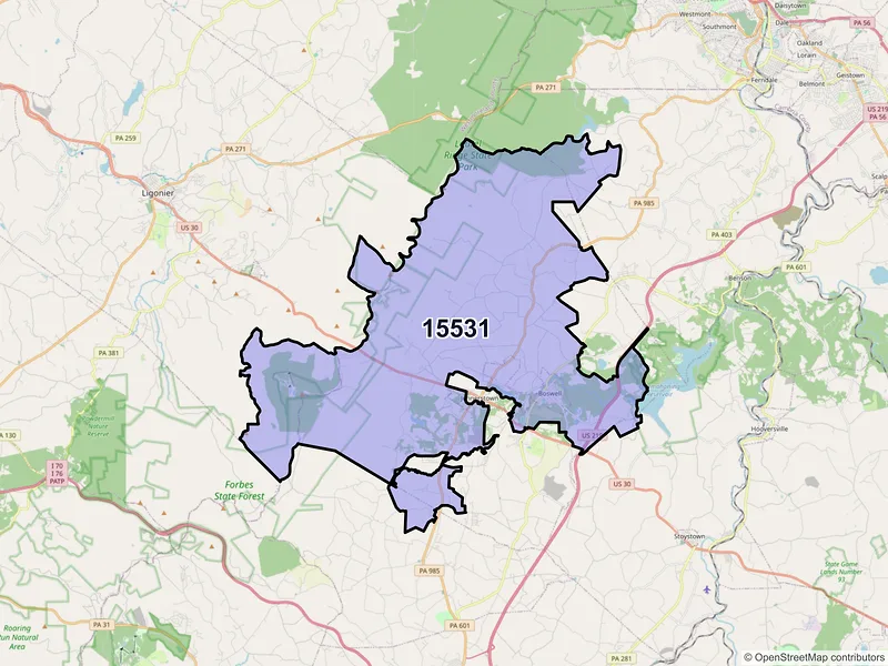 Map of Boswell, Pennsylvania and ZIP codes