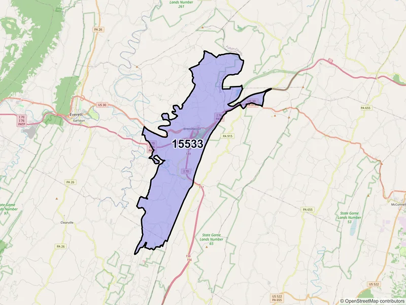 Map of ZIP Code 15533 — Breezewood, PA