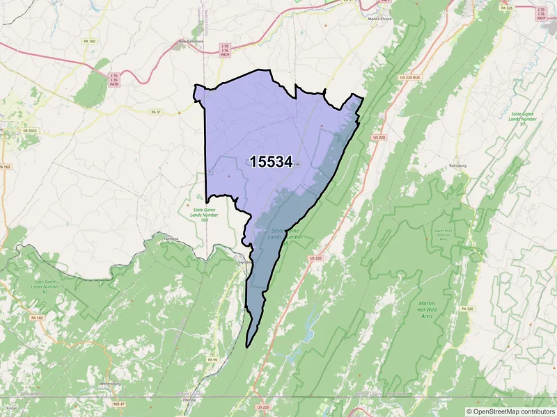 Map of ZIP Code 15534 — Buffalo Mills, PA