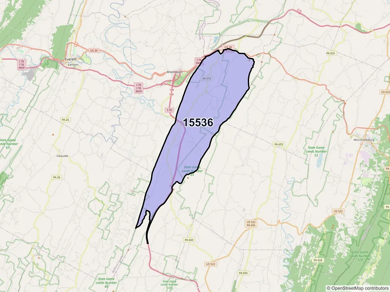 Map of Crystal Spring, Pennsylvania and ZIP codes