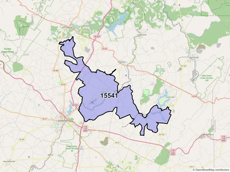 Map of ZIP Code 15541 — Friedens, PA
