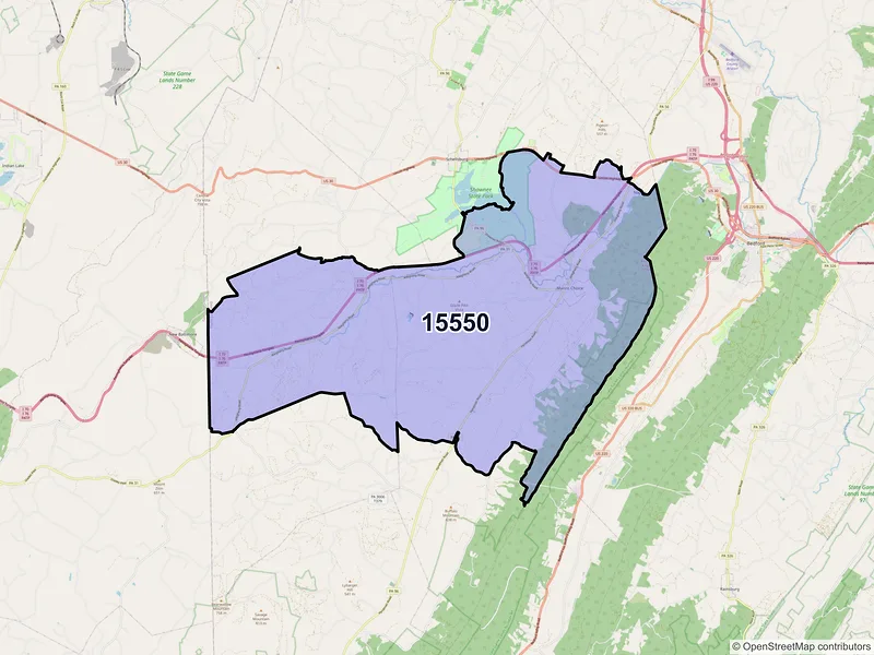 Map of ZIP Code 15550 — Manns Choice, PA