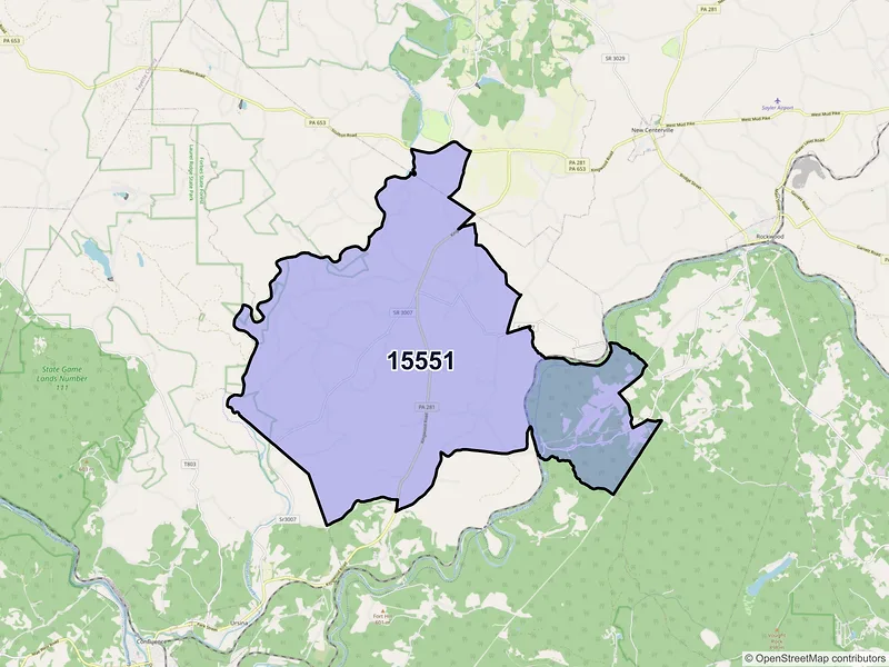 Map of ZIP Code 15551 — Markleton, PA